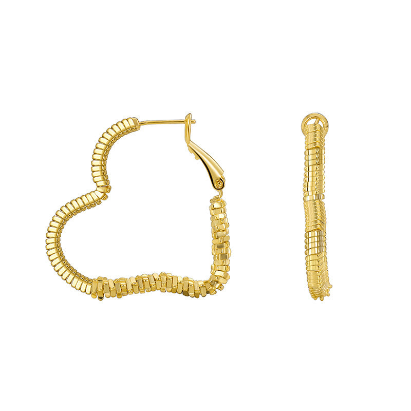 E0571 Fashionable Simple Design Heart-shaped Earrings Copper Gold-plated Irregular Texture Stud Earrings