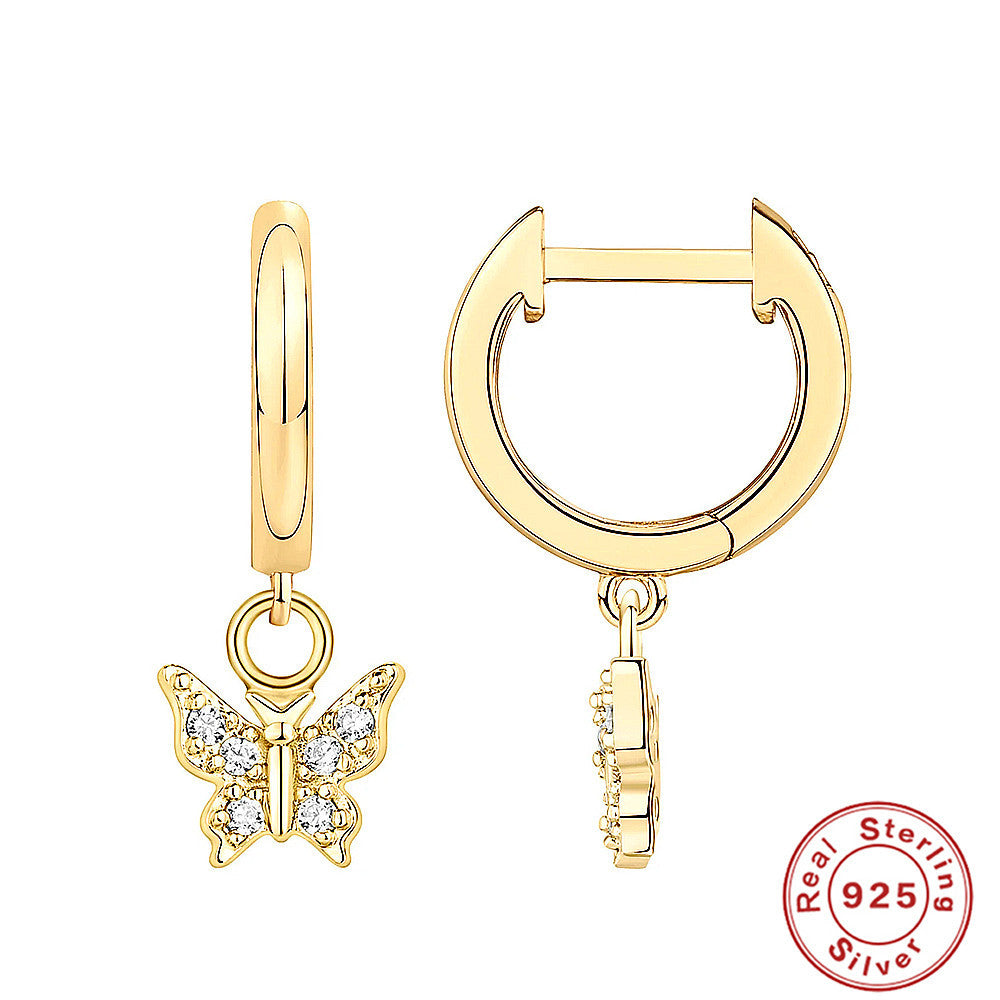 S925Sterling Silver Octagonal Star Geometric Inlaid Diamond Pearl Lock Pendant Earrings Hoop Earrings Ear Clips Trendy Ear Jewelry