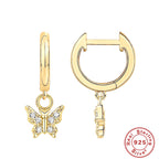 S925Sterling Silver Octagonal Star Geometric Inlaid Diamond Pearl Lock Pendant Earrings Hoop Earrings Ear Clips Trendy Ear Jewelry