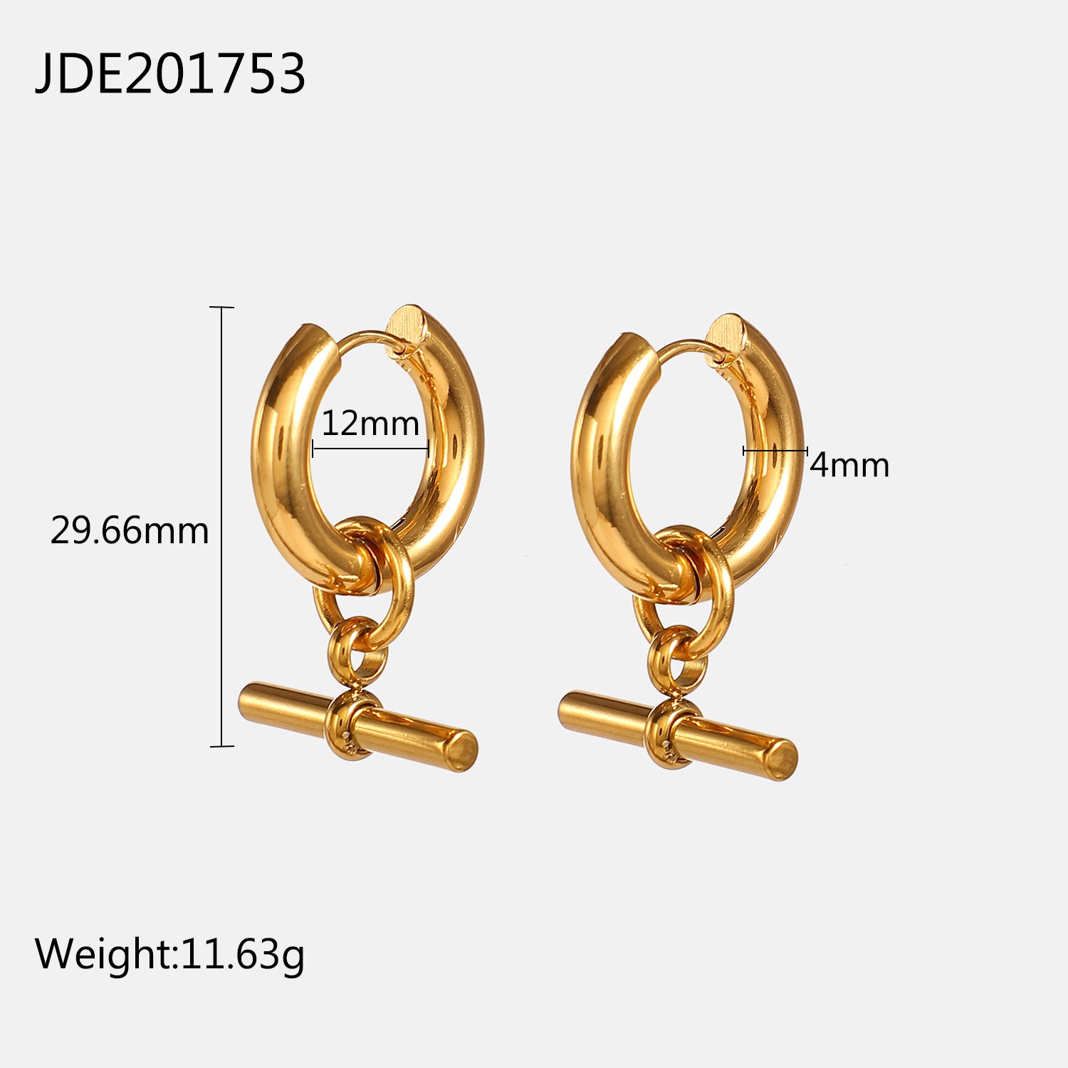 Fashionable Geometric Trendy Brand T Hoop Pendant Circle Detachable gold Earrings for Women