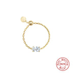 S925Sterling Silver Inlaid Simulated Diamond Zircon Open Ring for Women Hot Selling Chain Adjustable Index Finger Ring