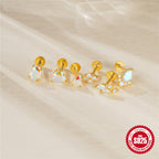 New925Sterling Silver Moonstone Inlaid Diamond Flat Head Threaded Piercing Ear Bone Stud Hot-Selling Earrings