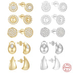 New925Pure Silver Classic Simple Round Shape C Stud Earrings with Inlaid Diamonds, Minimalist Design Sense, Korean and Japanese Style