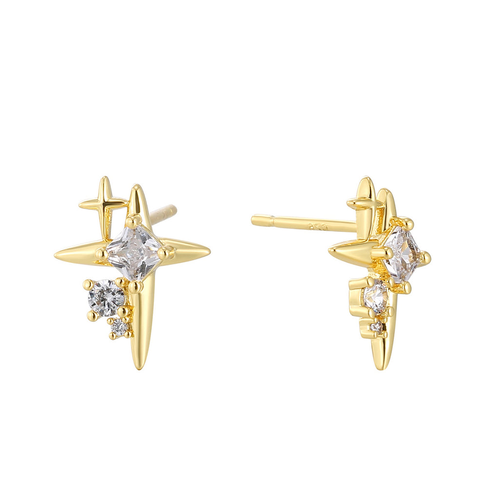 E0758 Korean Style Fashion Asymmetric Design Earrings for Women Star Shiny Zircon Inlaid Gender-Neutral Ear Jewelry
