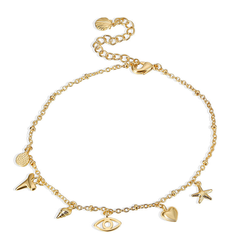A0008 Fashion Retro Ocean Elements Heart Starfish Shell Conch Anklet Manufacturer In Stock