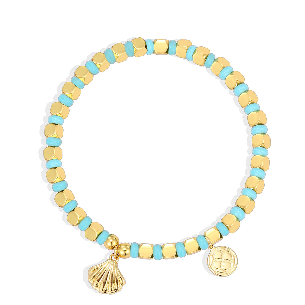 B0256 Vintage Ocean Shell Beaded Vacation Turquoise Bracelet