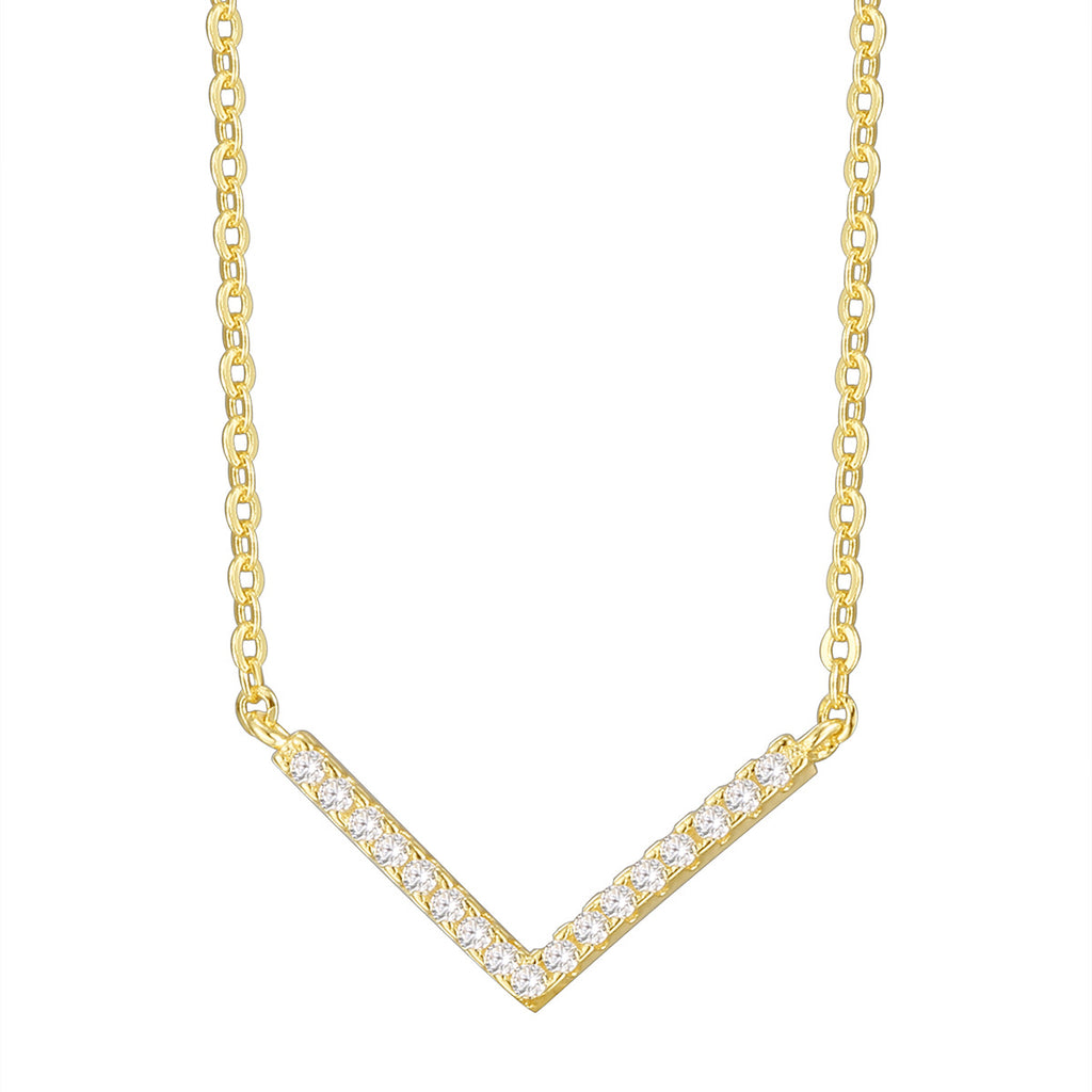 S925 Sterling Silver V Zircon Letter Necklace