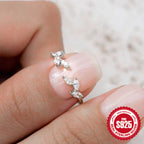 New S925Sterling Silver Leaf Open Ring for Women with Small Zircon, Trendy Fashion Adjustable Open Ring for Index Finger