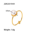 18K Gold-Tone Stainless Steel Open Ring with Freshwater Pearl Beaded Detail with gold-tone stainless steel construction