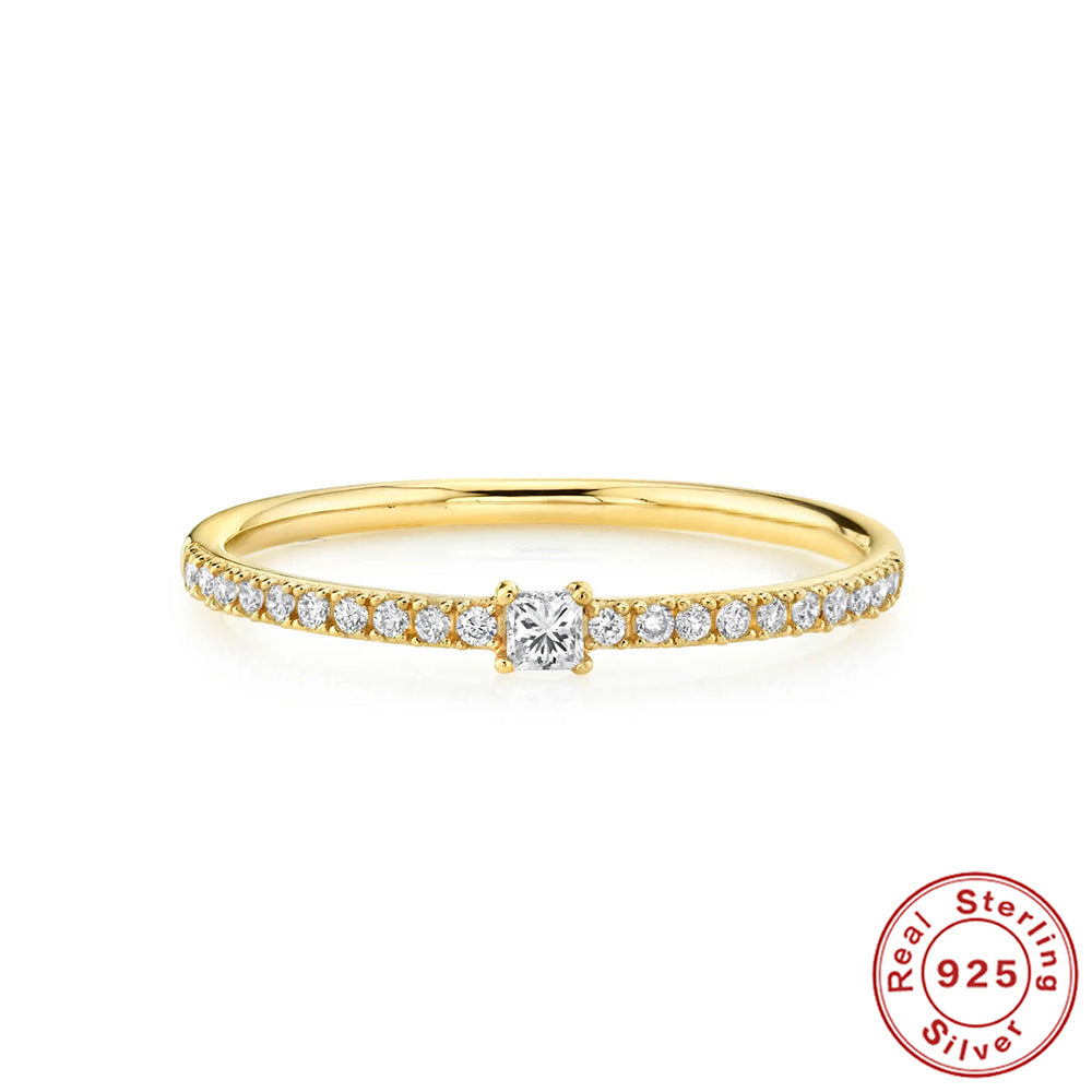 S925Sterling Silver Single Row Diamond Women's Wedding Ring Gift Premium Ring