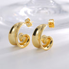 E0782 Design Curved Earrings for Women, Brass Gold-Plated, Simple Smooth Retro Earrings