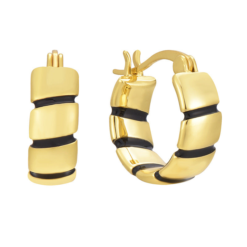 E0686 Minimalist Cool Style Threaded Black Epoxy Earrings for Women Fashion Hoop Earrings