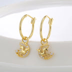E0808 Korean Style Fashion Creative Design Earrings for Women with Pegasus, Unicorn, and Moon Inlaid Zirconia