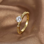 R0364 Fashion Four-Claw Brass Gold-Plated Zircon Ring for Women New Simple Tail Ring
