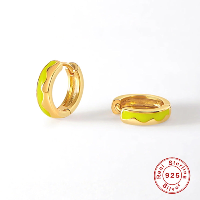 S925Sterling Silver Wave Oil Drop Imitation Enamel Hoop Earrings Hot-Selling Creative Ear Jewelry