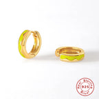 S925Sterling Silver Wave Oil Drop Imitation Enamel Hoop Earrings Hot-Selling Creative Ear Jewelry