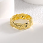 R0459 Design Hammered Texture Ring for Women Retro Exaggerated Irregular Texture
