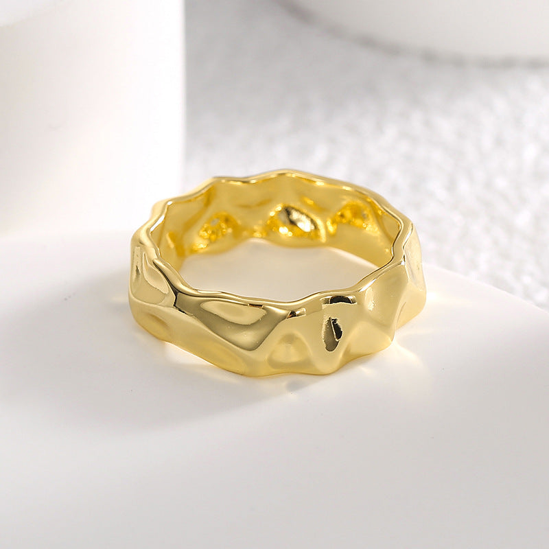 R0459 Design Hammered Texture Ring for Women Retro Exaggerated Irregular Texture