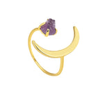 R0161 Fashion Open Star and Moon Ring Simple Personality Fashion Half Moon Natural Stone Open Ring