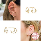 S925Sterling Silver Layered C Exaggerated Creative Style Earrings with Dense Studs and Claw Setting Double Steel Wire Hoop Earrings