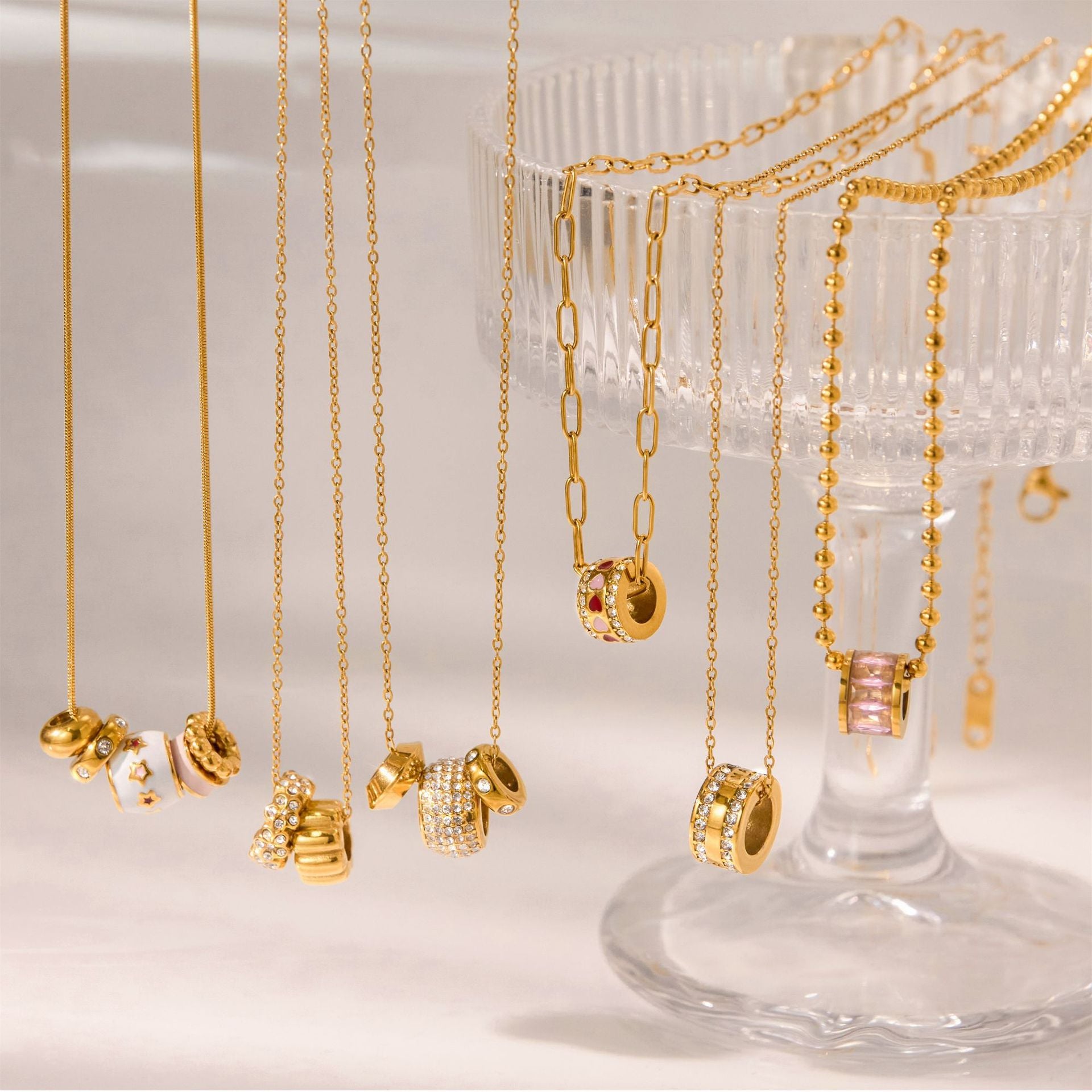 Small Waist Necklace Fortune Bead Collarbone Chain Stainless Steel Jewelry for Women