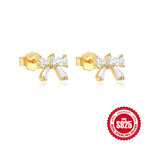 New S925Sterling Silver Bowknot Colorful Diamond Inlaid Heart Stud Earrings Hot-Selling Fashion Earrings