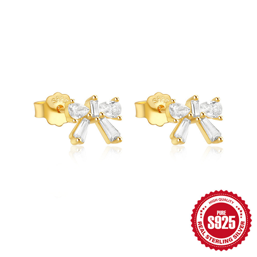 New S925Sterling Silver Bowknot Colorful Diamond Inlaid Heart Stud Earrings Hot-Selling Fashion Earrings