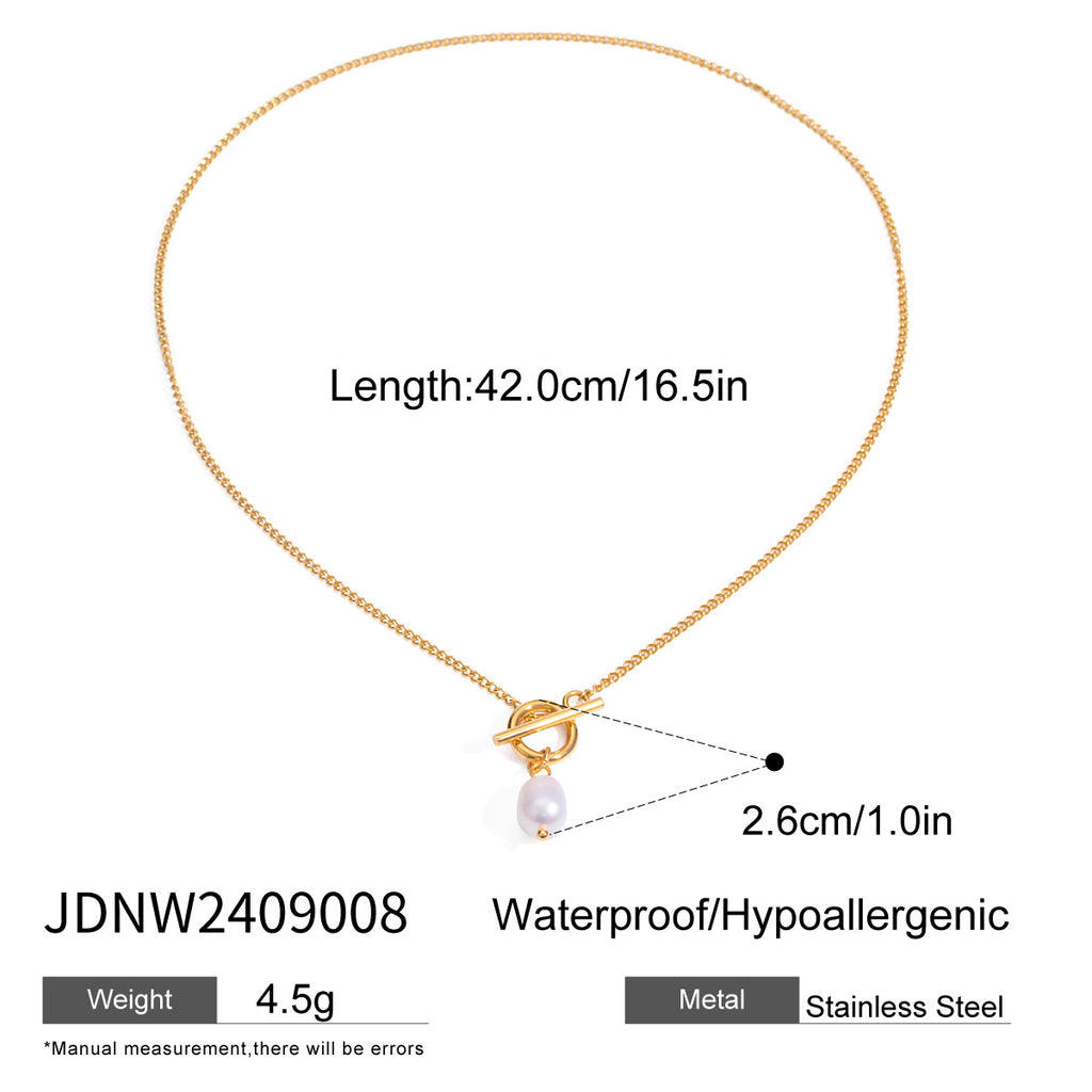 2H Stainless Steel 18k Gold Pearl Pendant Necklace Elegant Non-Fading Collarbone Chain Jewelry
