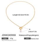 2H Stainless Steel 18k Gold Pearl Pendant Necklace Elegant Non-Fading Collarbone Chain Jewelry