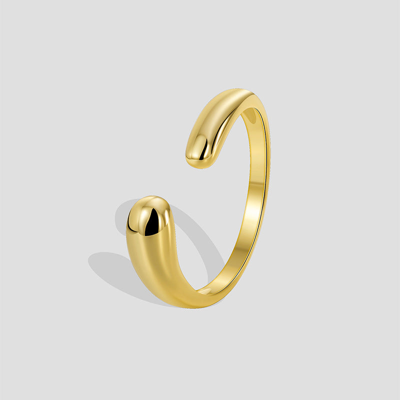 R0464 Fashion Minimalist Smooth Ring for Women Copper Plated with Real Gold Cool Open Adjustable Ring