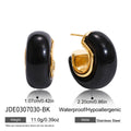 Gold-Plated Stainless Steel Stud Earrings with Resin Detail — close-up detail — jewelry finish and design detail