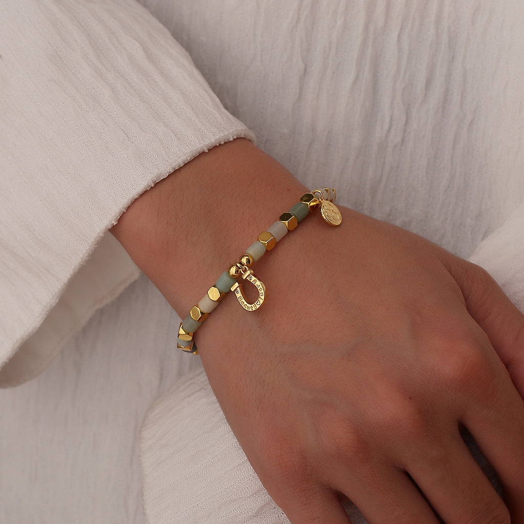 B0264 Copper plating18k Gold Fashion Stone Bracelet Bohemian Horseshoe Beads