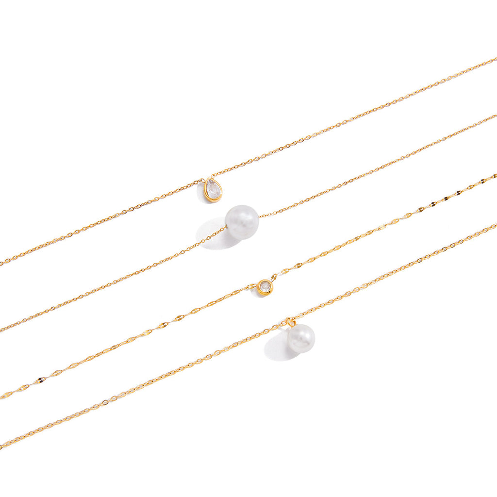 2H Imitation Pearl Necklace Collarbone Chain Stainless Steel Jewelry Zircon Jewelry