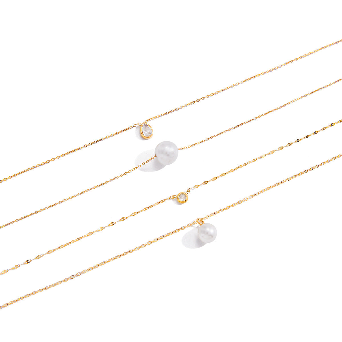 2H Imitation Pearl Necklace Collarbone Chain Stainless Steel Jewelry Zircon Jewelry