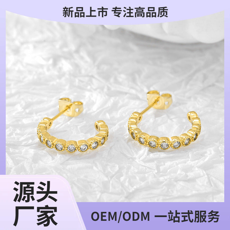 E0299 New Copper Inlaid Zircon Circle Stud Earrings for Women on AliExpress