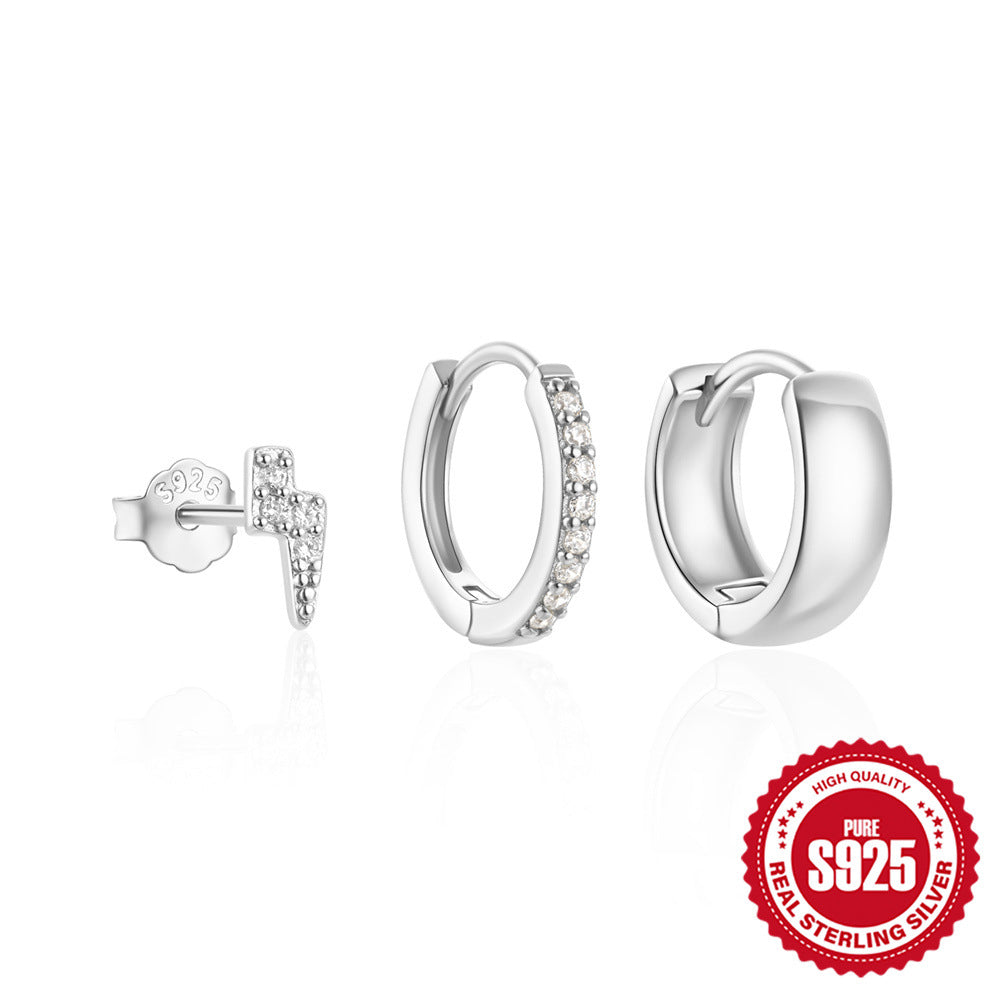 S925Pure Silver Classic Hoop Earrings High-End Women's Earring Set Hot-Selling Minimalist Style Earrings