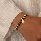 Two Tone Gold And Silver Bead Tiger Eye Stone Bracelet