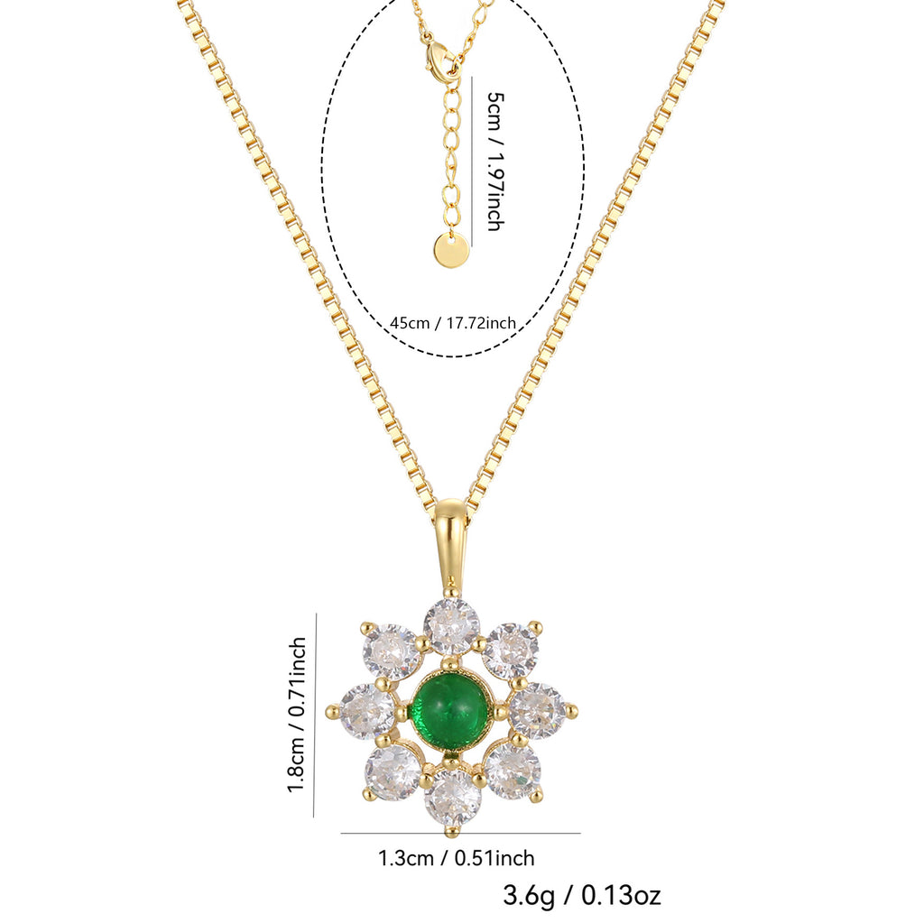 SN0072 S925 Silver Snowflake Necklace Emerald Pendant Minimalist