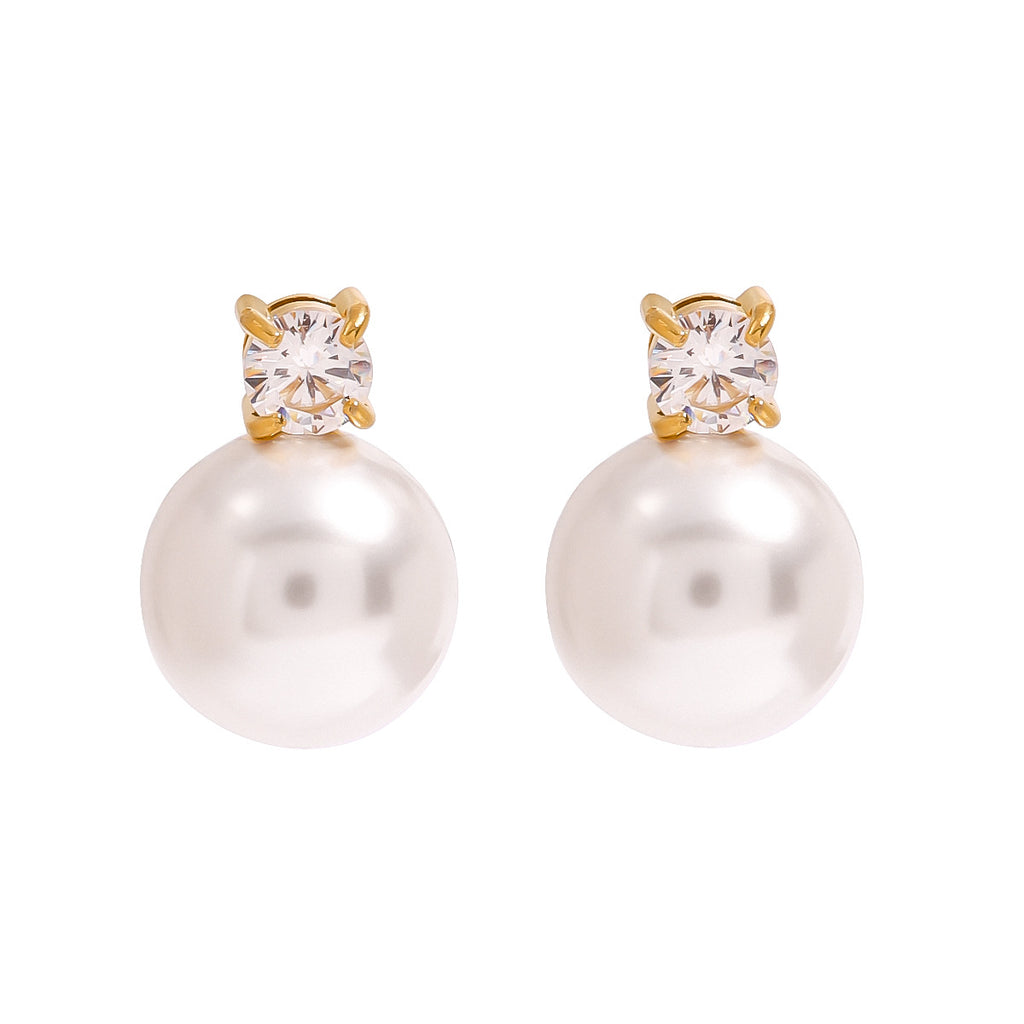 2H Stainless Steel Pearl Stud Earrings18k Non-Fading Gold Earrings