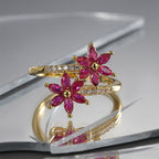 R0499 Korean Creative Versatile Mori Style Small Fragrance Flower Ring for Women Fresh Fashion Zircon Double Flower Ring