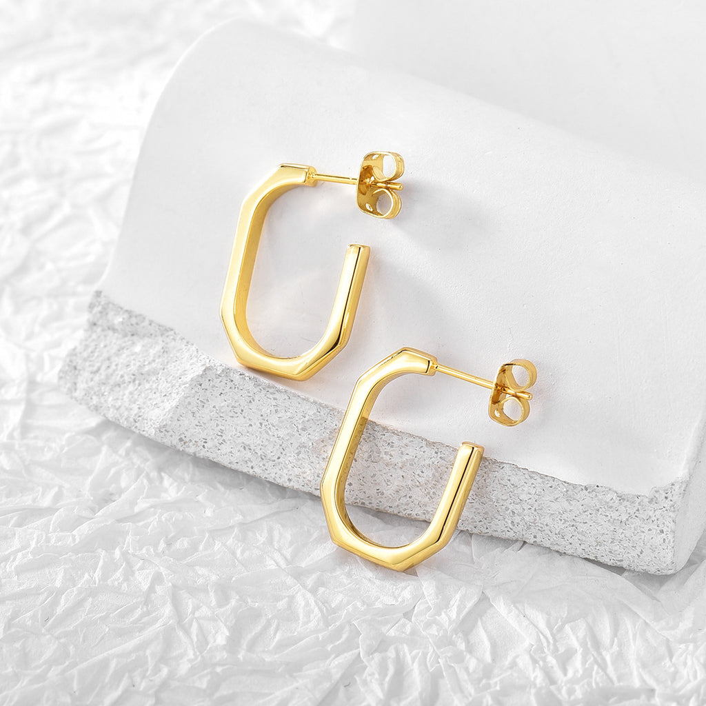 E0289 Metal Minimalist Arc Smooth Earrings for Women Geometric Square Earrings Copper Gold Plated Small Ear Clips