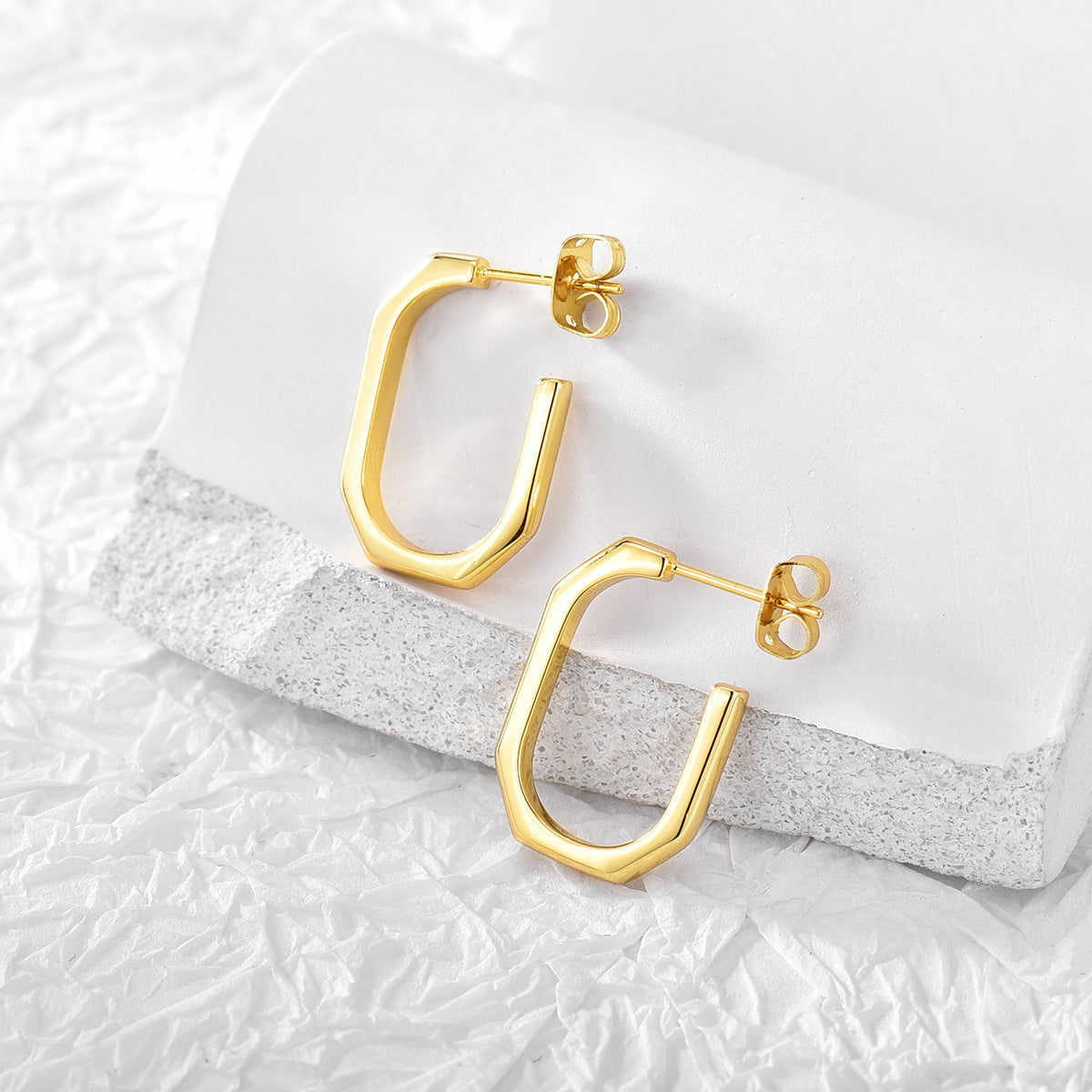 E0289 Metal Minimalist Arc Smooth Earrings for Women Geometric Square Earrings Copper Gold Plated Small Ear Clips