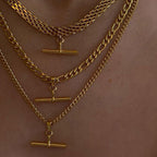 朋克嘻哈18K Gold Stainless Steel T Rod Pendant Rope Chain/Figaro Chain/Cuban Chain Choker Necklace