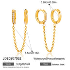2H Zircon Double Ring Chain Tassel Earrings Ear Accessories Ear Clips Stainless Steel Jewelry