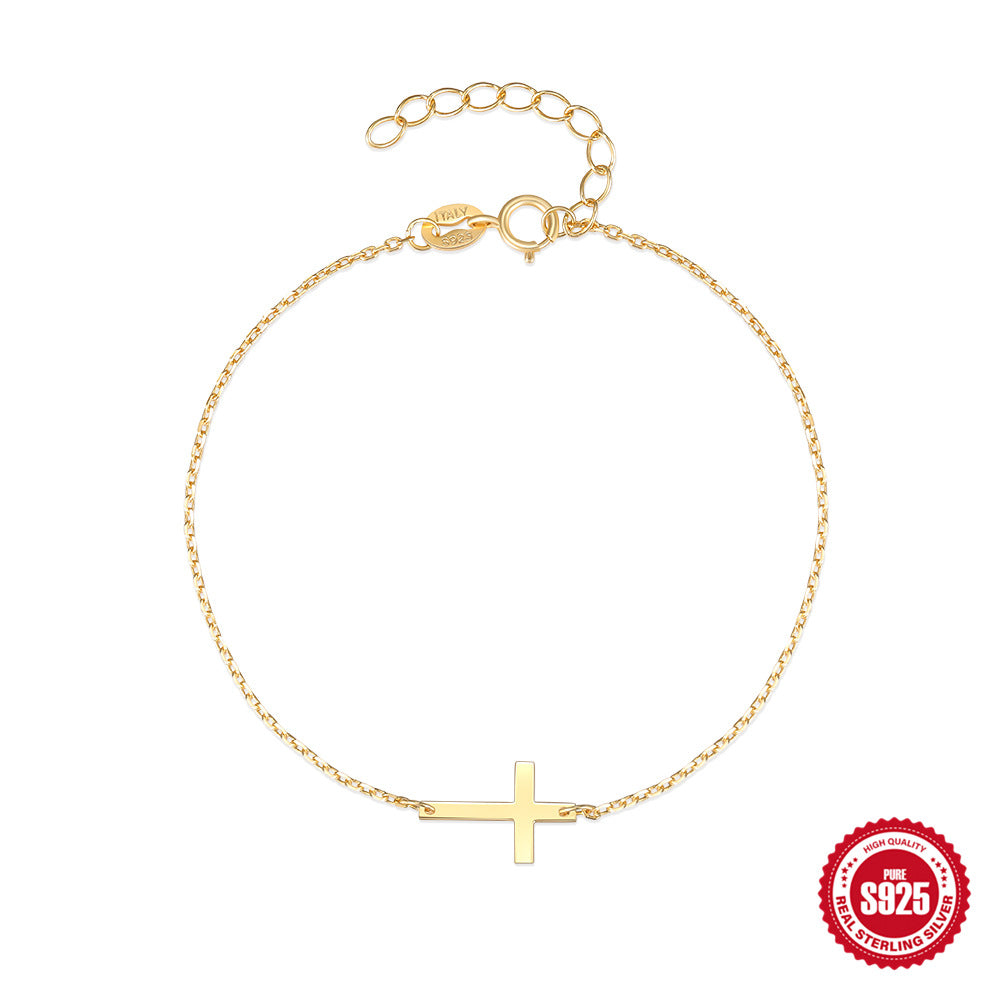 S925 Sterling Silver Cross Bracelet for Women Minimalist Jewelry