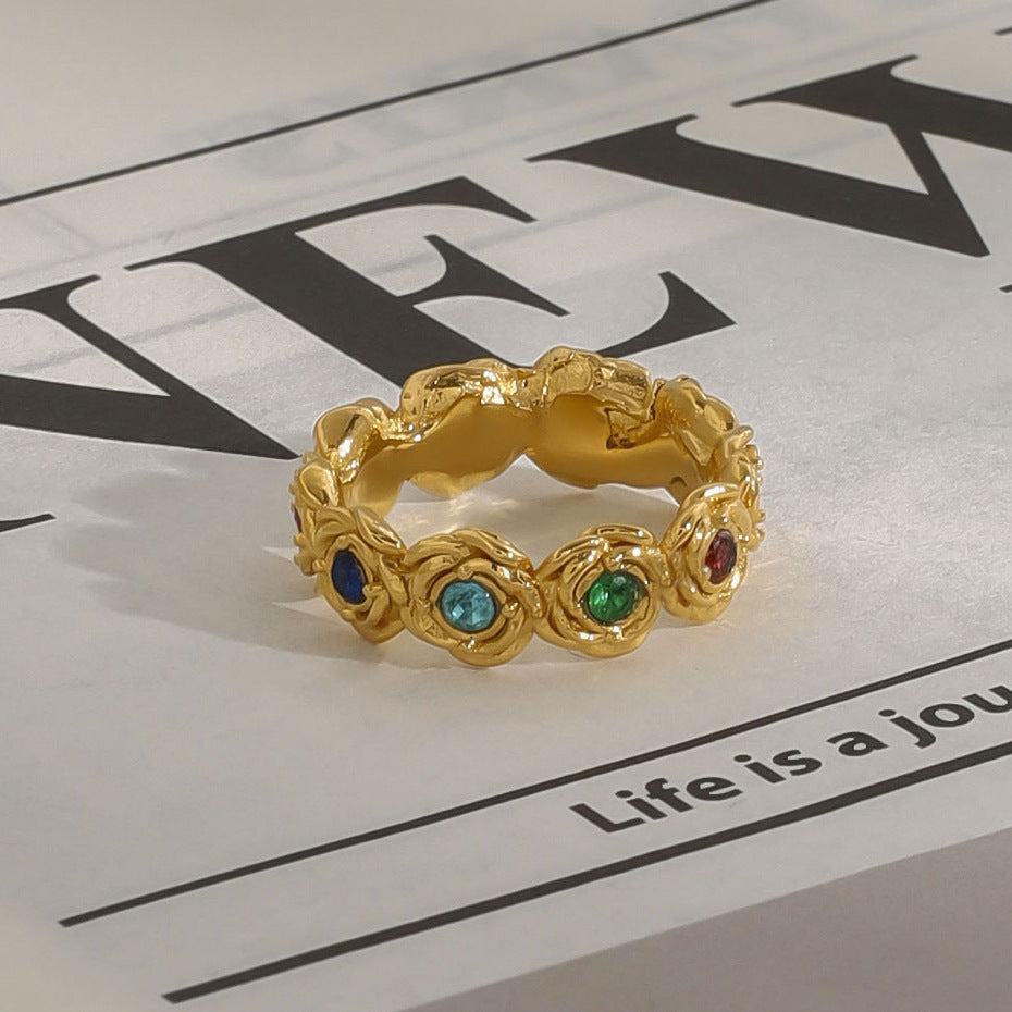 2H Zircon Rose Flower Ring Jewelry Does Not Fade ring Stainless Steel