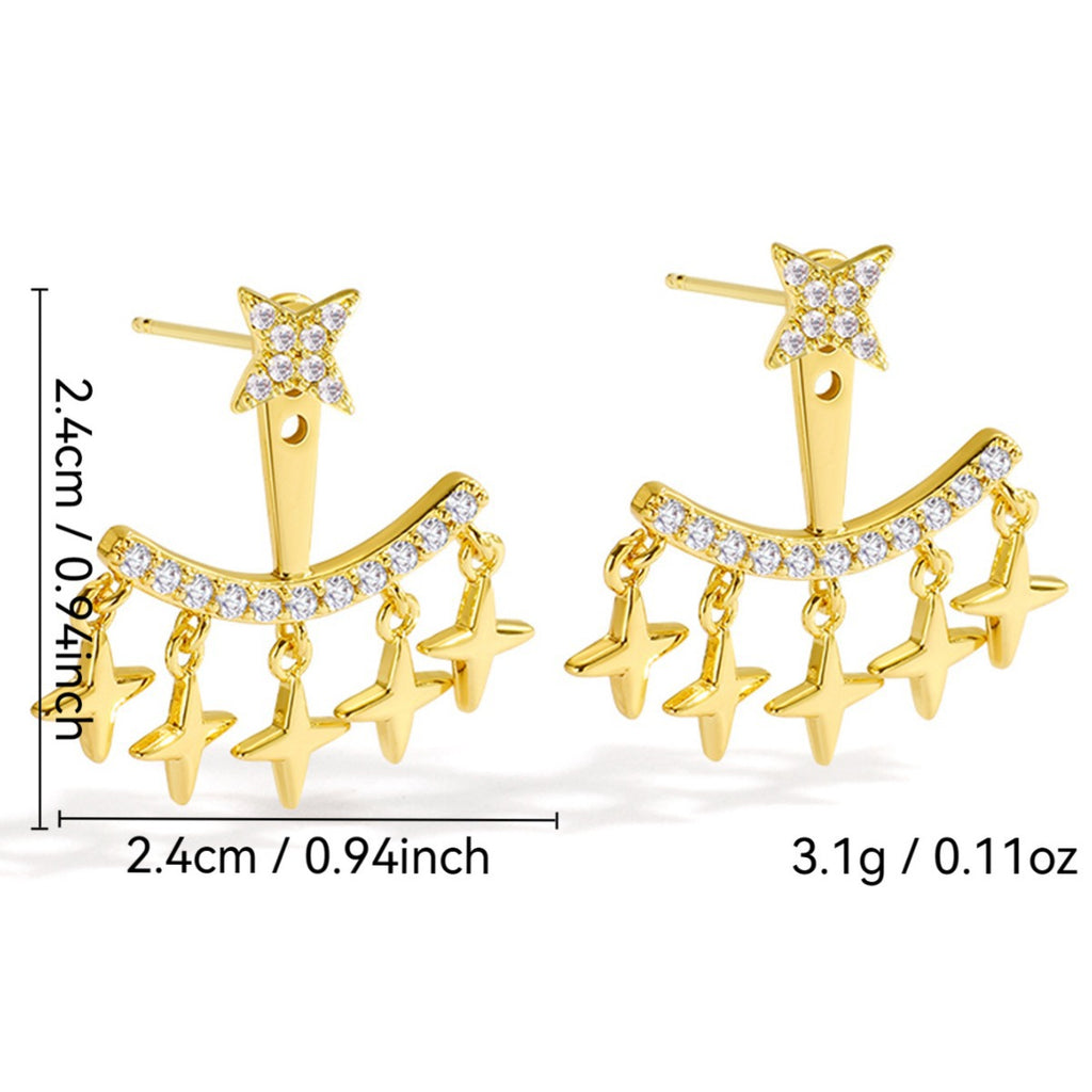 E0132 Korean Version Silver Needle Zircon Star Earrings for Women Trendy Fashion Stud Earrings One Pair Two Ways to Wear
