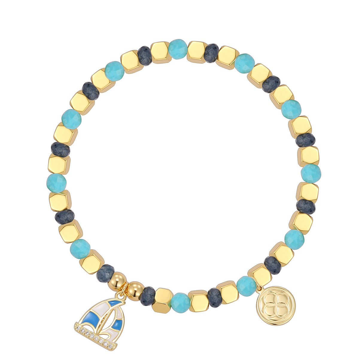B0272 Chalcedony Blue Shell Beaded Fashion Trend Sailboat Bracelet