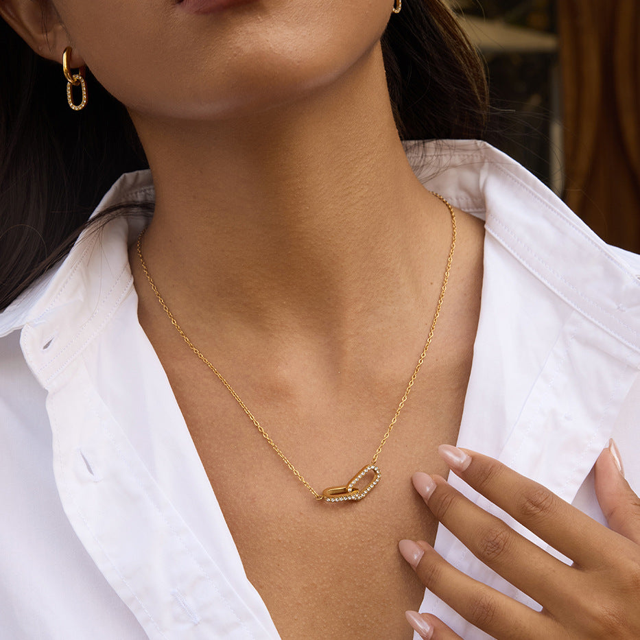 2H Zircon Necklace Women's Collarbone Chain Non-Fading Jewelry Stainless Steel