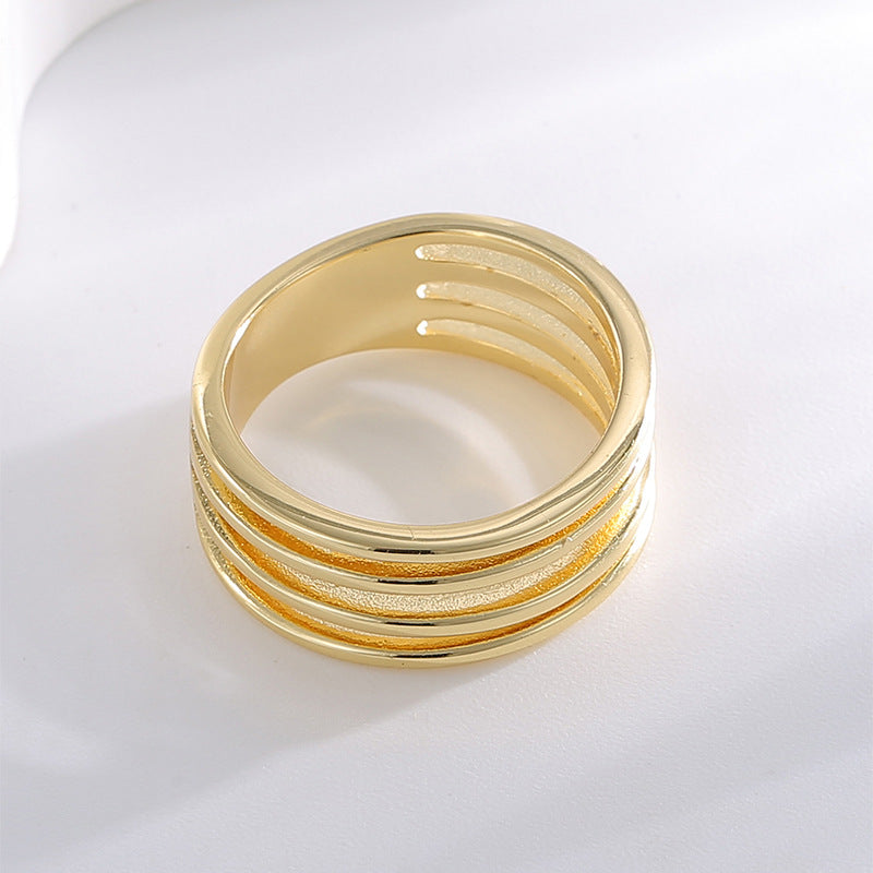 R0610 Multi-layer Hollow Ring for Women, Brass Gold-plated Simple Smooth Minimalist Ring
